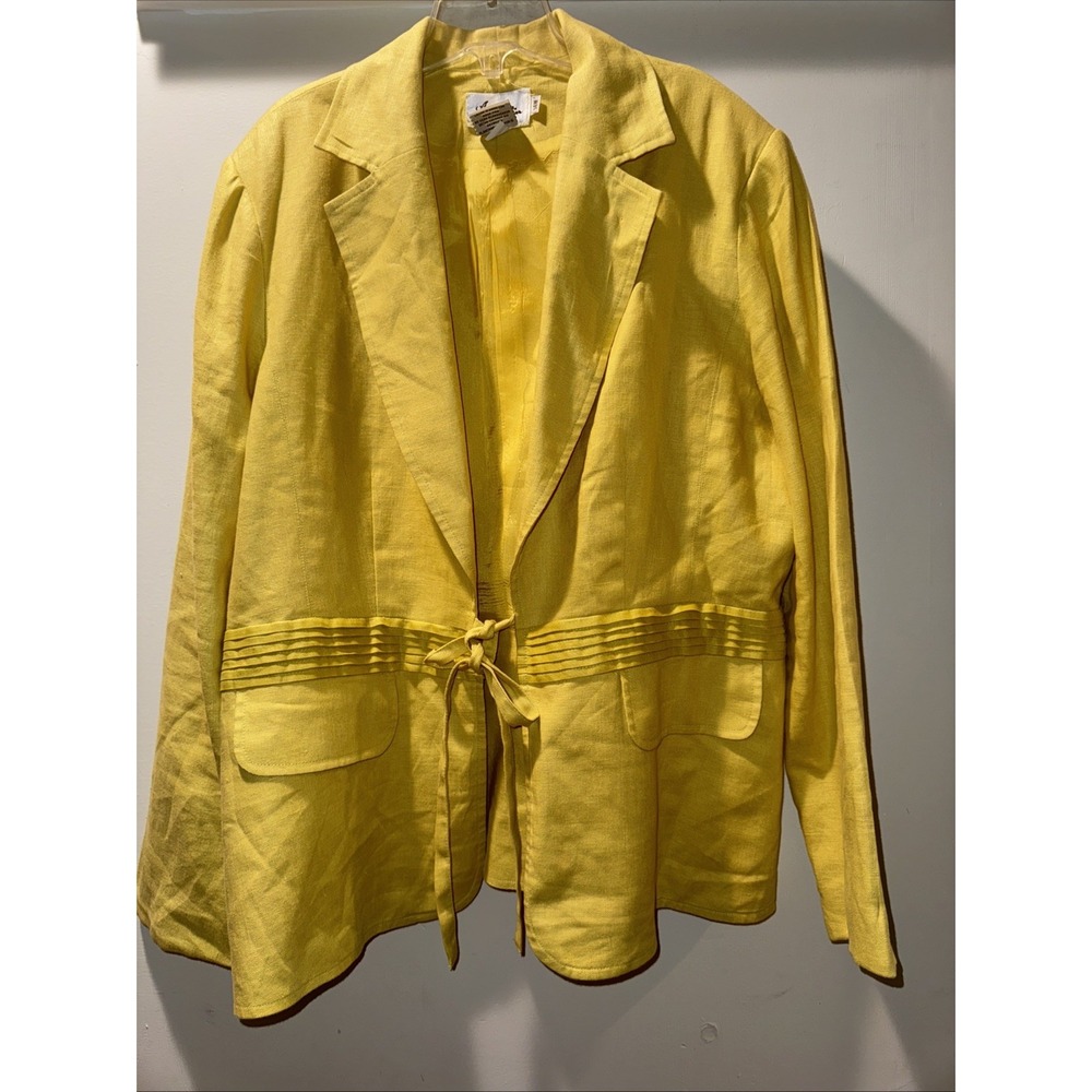 Ann Gerlin Lined Linen Jacket Size 14w Yellow Tie Front Lightweight Romantic